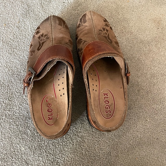 Klogs Austin brown leather floral Slip Ons Mules Loafers Clog size 9 - Picture 2 of 10